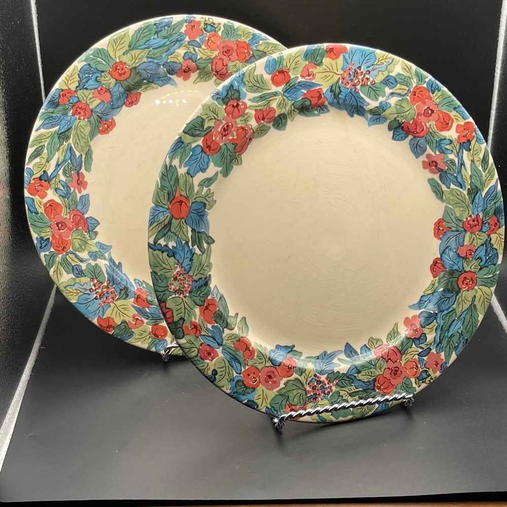 Marie Pierre Ceramiques Elchinger France Floral Dinner Plates Set of 2 10.25"